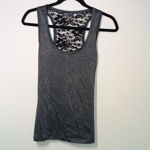 Donated to Maui Fire Victims / Gabriella Rocha black lace tank top silver top S
